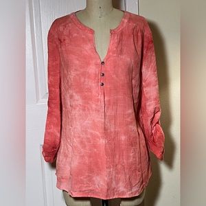 Kim Rogers Womens Petite XL Peach color v-neck tie dye high-low tunic